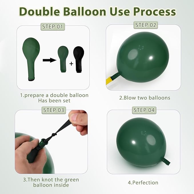 Emerald Green White Gold Balloon Arch Kit, Double Stuffed Dark Green Balloons Hunter Forest Green Chrome Gold Pearl White Sand Ivory Balloons for Wedding Birthday jungle Safari Party Decorations