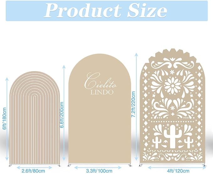 Set of 3 Arch Backdrop Cover Cielito Lindo Baby Shower Spandex Arch Fabric Cover for Mexican Bridal Wedding Birthday Party Decoration (6FT 6.6FT 7.2FT,Coffee)