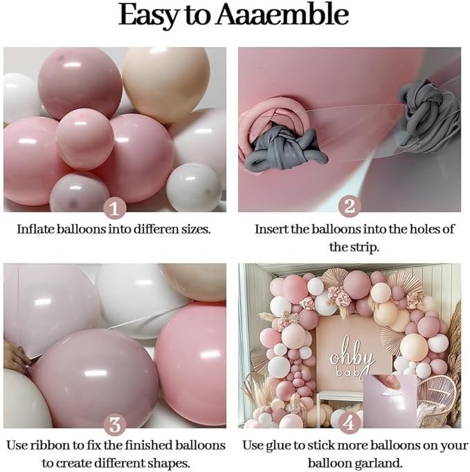 Pastel Pink White Balloon Arch Double Stuffed Light Pink Beige Cream Balloon Garland Kit Boho Dusty Rose Blush Balloons for Baby Shower Bridal Birthday Valentine's Wedding Easter Princess Party Decor