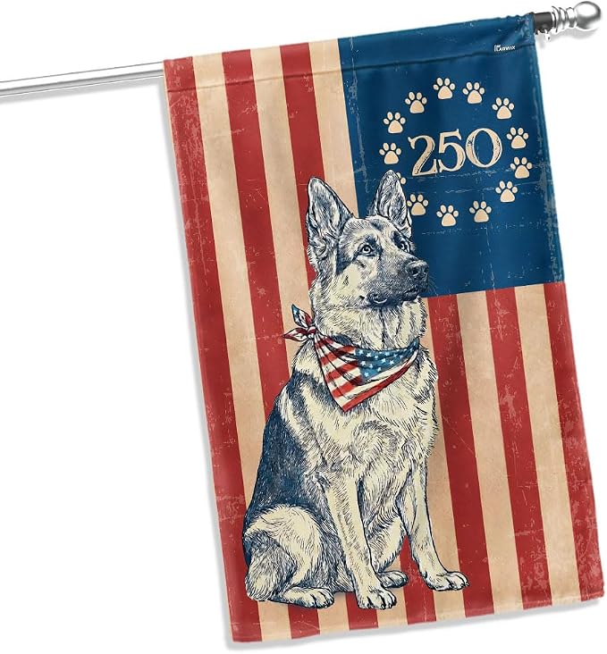 American Flag-Flagwix Patriotic German Shepherd Garden Flag - 250th Anniversary Paw Prints Betsy Ross Flag Decor, 3x5 ft. Flag-USA Premium Polyester