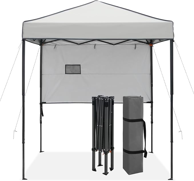 6x4 Pop Up Canopy Tent with Half Wall Panel, Instant Portable Beach Canopy, Outdoor Tent with Carry Bag for Camping, Sports, Tailgating, Events, Gray