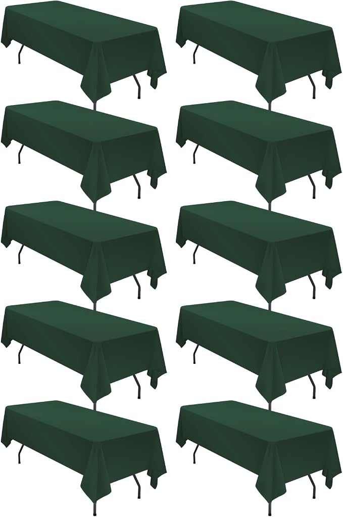 10 Pack 60 x 126 Inch Tablecloth, Hunter Green Tablecloth for 8 Feet Rectangle Tables, Stain and Wrinkle Resistant Washable Fabric Table Cloth for Wedding Party Dining Table Buffet Parties Camping