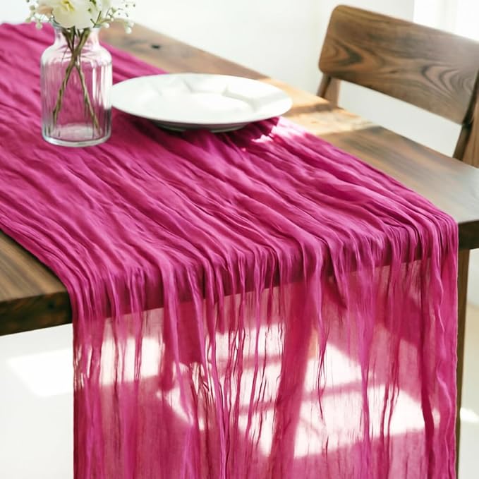 LINXTAR Fuschia Cheesecloth Table Runner 160 Inches 14Ft Gauze Summer Boho Table Runner for Wedding Tea Party Baby Shower Bridal Birthday Home Decoration