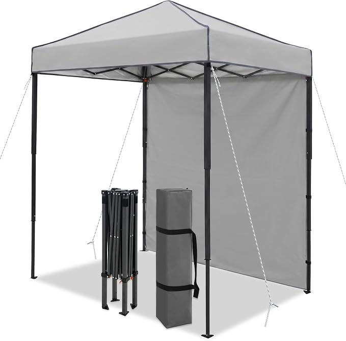 6x4 Pop Up Canopy Tent with One Wall Panel, Instant Portable Beach Canopy, Outdoor Tent with Carry Bag for Camping, Sports, Tailgating, Events, Gray