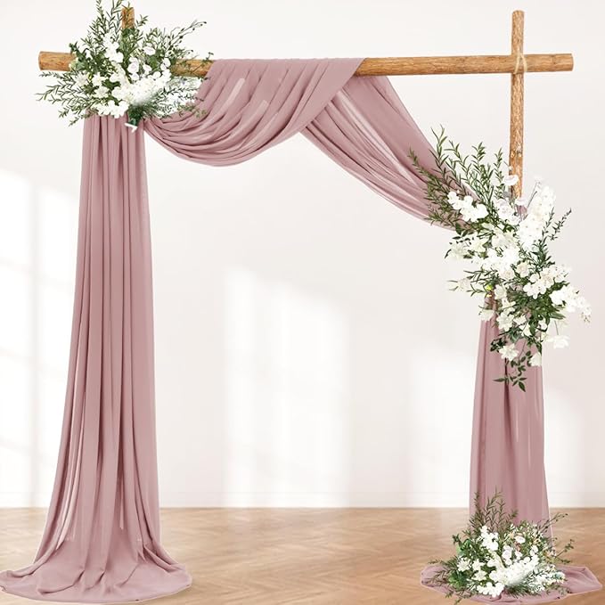 LINXTAR Wedding Arch Draping Fabric 30'' x 18FT Sheer Chiffon Arch Drape Backdrop 2 Panel Dusty Rose Drapes for Bridal Shower Baby Shower Church Decor Birthday Party Outdoor Decoration