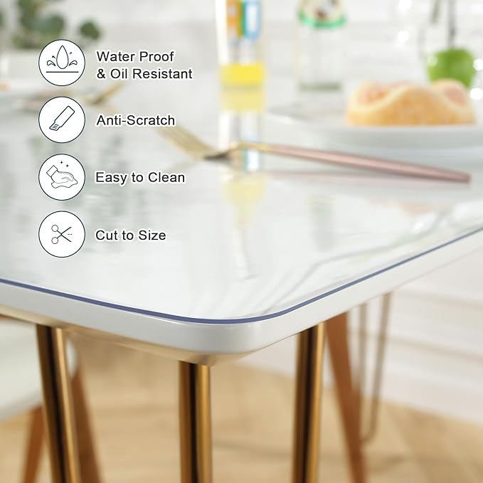 LovePads Clear Table Cover Protector 48 x 60 Inch, 1.5mm Thick Plastic Table Cover, Table Protector for Dining Room Table, Waterproof Vinyl Tablecloth Table Pad Mat for Kitchen, Dresser, Writing Desk