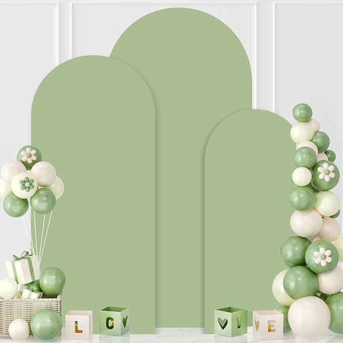 MODFUNS Set of 3 Arch Backdrop Cover Sage Green Wedding Arch Cover 4&5&6ft Fitted Spandex Arch Covers 2-Sided Chiara Backdrop Covers Balloon Arch Covering for Baby Shower Wedding Ceremony Reception