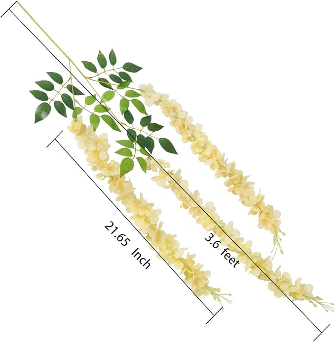 Pauwer Artificial Wisteria Flowers Vine Garland - 12 Pack Wedding Hanging Silk Flower String, Fake Ratta Garland, Champagne