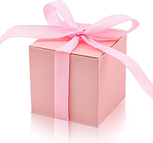 KPOSIYA 70 Pack Favor Boxes 2x2x2 inch Candy Boxes Pink Gift Boxes with Ribbons for Wedding Baby Shower Decorations Birthday Party Supplies