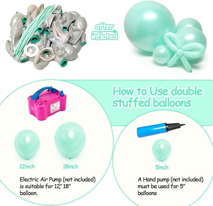 Pearl Teal Blue Balloon Double Stuffed Blue Balloons Garland Pearl Turquoise Arch Kit Teal Long Balloons Different Size for Birthday Wedding Baby Shower Anniversary Decoration