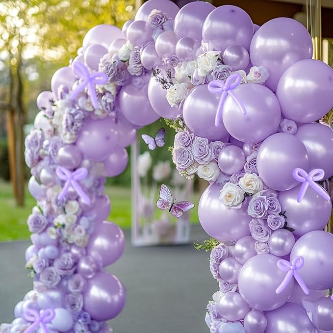 Pearl Purple Balloon Double Stuffed Lavender Balloons Garland Dark Royal Purple Arch Kit with Long Balloons Different Size for Birthday Wedding Baby Shower Mermaid Decoration