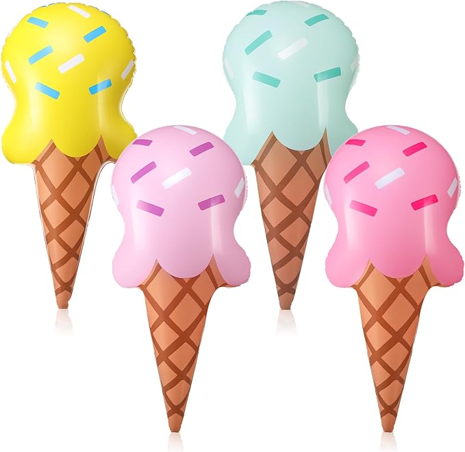 JellyArch 4 Pcs Ice Cream Party Decorations Inflatable 36 Inch Ice Cream Cone Inflatable Pool Floats Blow up Summer Outdoor Beach Sweet Birthday Party Decorations for Swimming Pool Beach