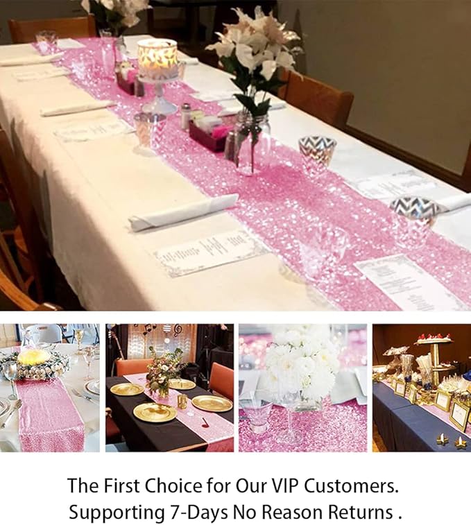 ShinyBeauty 12" x 108" Sequined Table Runner - Fushia Pink