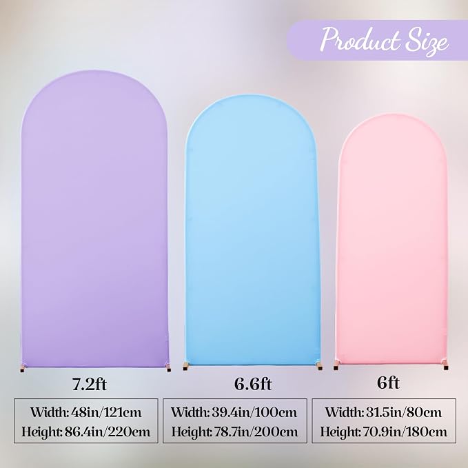 Set of 3 Arch Backdrop Covers(7.2ft, 6.6ft, 6ft) - Premium Stretchy Spandex Backdrop Arch Stand Cover for Baby Shower,Wedding,Party Decor Chiara Cover with Double-Sided Design(Pink Blue Lavender)