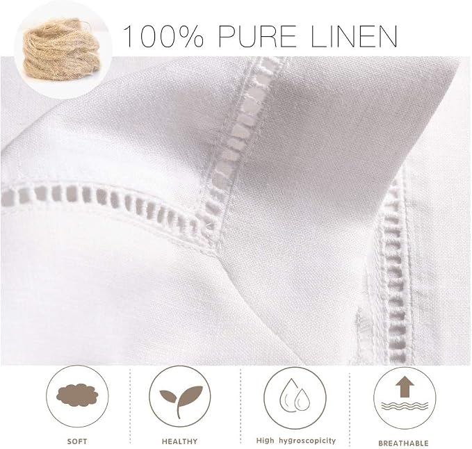 Simple&Opulence Premium 100% Linen Hemstitch Tablecloth-60 x 120 Inch White, Natural Fabric, Rectangular Tablecloth for Indoor and Outdoor Use