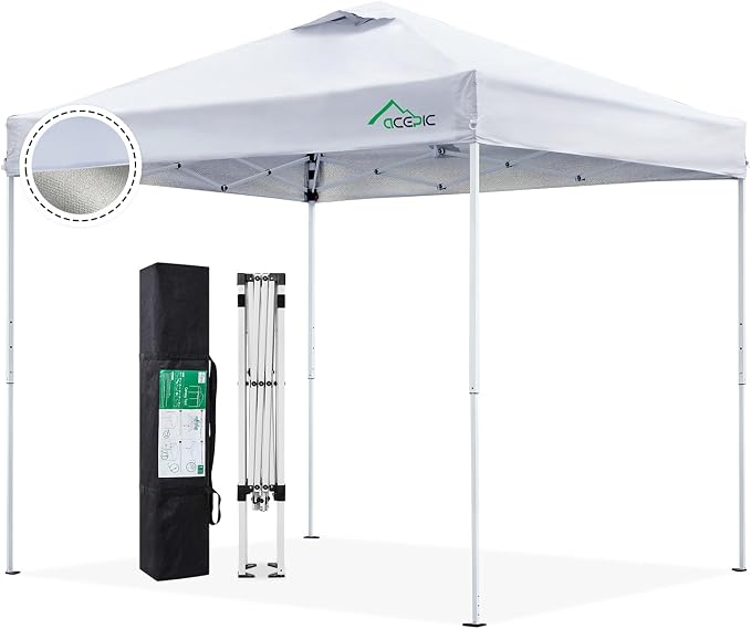 Acepic 8x8 Pop Up Canopy Tent,300D Silver-Coating Top,Pop Up Canopy Tent Instant Portable Shelter with Carry Bag, 8 Stakes