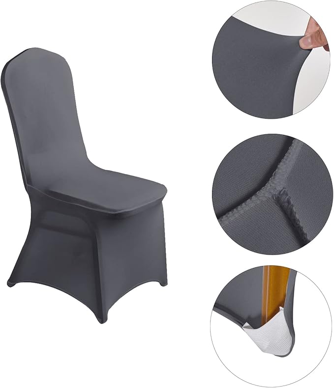LZY 10pcs Spandex Chair Cover Stretch Slipcovers for Wedding Party, Dining Banquet Chair Decoration Covers (Gray, 10)