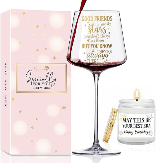 Best Friend Birthday Gifts for Women - Friendship Gifts for Women Friends wine glasses Set Present,Funny Best friend Friendship Birthday Gifts for Women Bestie BFF Coworker Classmate, Lavender Candle