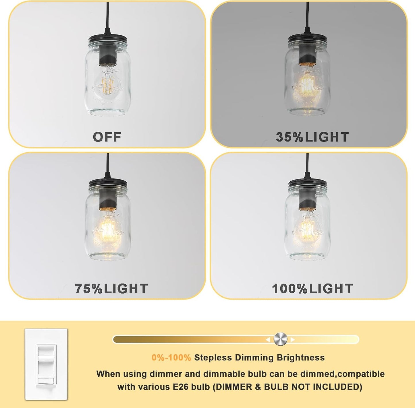 Black Pendant Lights, 2 Pack Clear Glass Pendant Lights Kitchen Island, Farmhouse Mason Jar Pendant Lighting, Mini Hanging Lights for Kitchen Sink Dining Room Bedroom Hallway