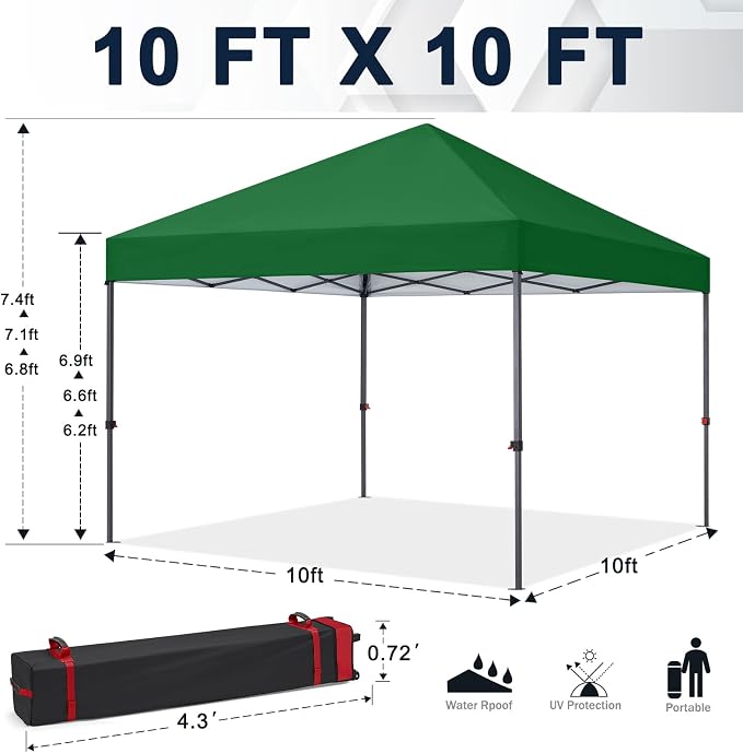 COOSHADE Durable Easy Pop Up Canopy Tent 10x10Ft, Forest Green