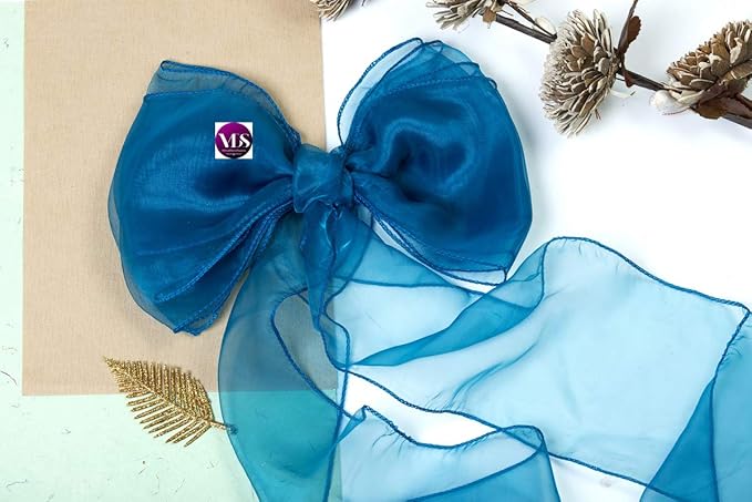 VDS Pack of 100 Organza Chair Sashes for Weddings & Events Décor | Sheer Shiny Dining Chair Bows for Banquet, Party, Reception | Reusable Decorative Sash for Folding & Chiavari Chairs - Dark Teal