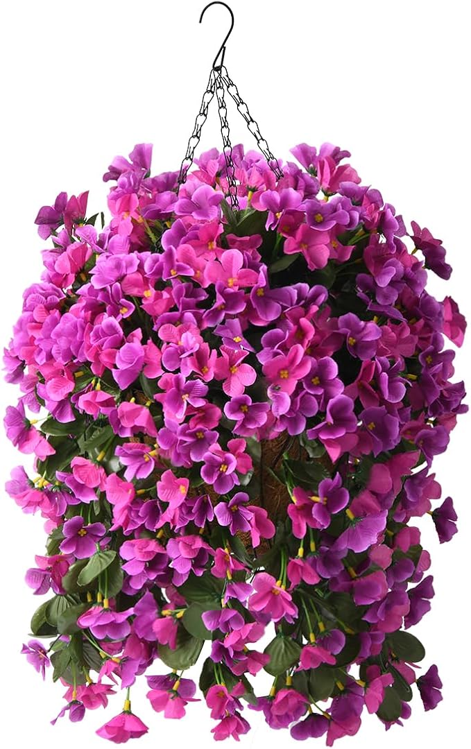 INQCMY Fake Flowers with Hanging Basket Realistic Artificial Begonias | Faux Plants UV Resistant for Outdoors Summer Decor, Silk Trailing Flower for Outside Windowsill Porch Patio Yard Planters