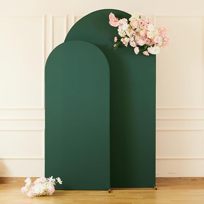 Hunter Green Arch Cover Set of 2-7.2FT, 6FT Christmas Arch Backdrop Cover Spandex Fitted Wedding Arch Stand Covers for Birthday Party Baby Shower Wedding Reception Banquet Photo Background