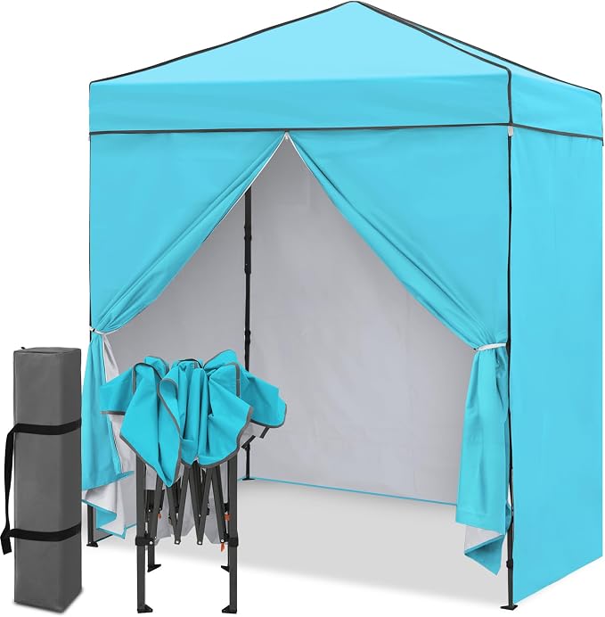 EAGLE PEAK 6x4 Instant Pop Up Canopy Tent with 4 Side Wall Panels, Straight Leg Sun Shelter, Portable Canopy with Carry Bag for Camping, Beach & Sports, Light Blue
