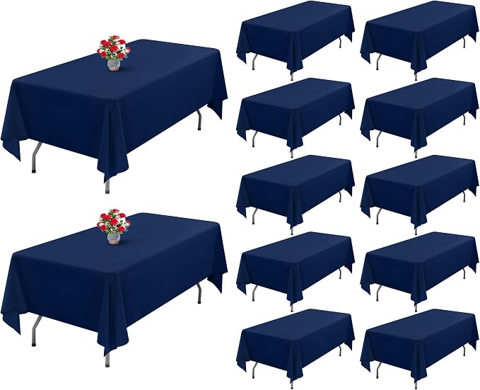 Showgeous 12 Pack Table Cloth Navy Blue Tablecloth 60 x 102 Inch Table Clothes for 6 Foot Rectangle Tables, Wrinkle Resistant Washable Polyester Table Cover for Wedding Parties Banquet