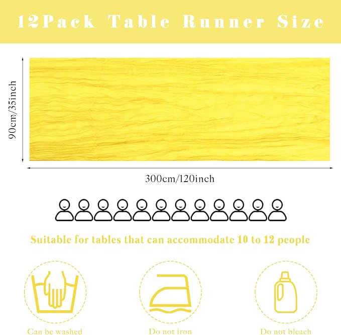Yellow 12 Pieces Cheesecloth Table Runner 10FT Runner for Table Gauze Fabric Boho Table Runner Decoration Rustic Sheer Runner for Wedding Shower Birthday Party Table Arbor Decor (35 x 120 Inches Long)