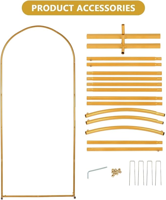6 FT Arch Backdrop Stand, Wedding Arch Frame, Balloon Arch Stand with Base, Gold Balloon Arch Stand for Graduation, Photo Booth, Baby Showers, Birthday Party Decoration