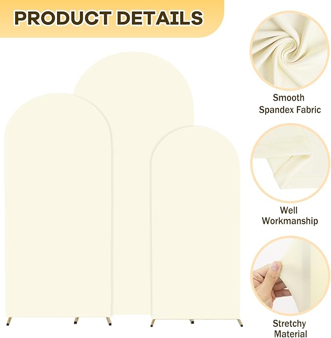 Cream Arch Cover Wedding Arch Stand Covers 6FT 6.6FT 7.2FT Spandex Arch Covers Stretchy Backdrop Set of 3 Ivory Arches Backdrop Cover for Baby Shower Parties Balloon Arched Fabric Covers