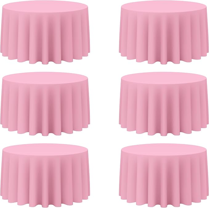 BRILLMAX 6 Pack Pink Round Tablecloths 120 Inch for 60” Tables - 150 GSM Polyester Fabric, Floor Length Drop, Water, Stain & Wrinkle Resistant Cloth Cover for Wedding Reception Banquet Dining