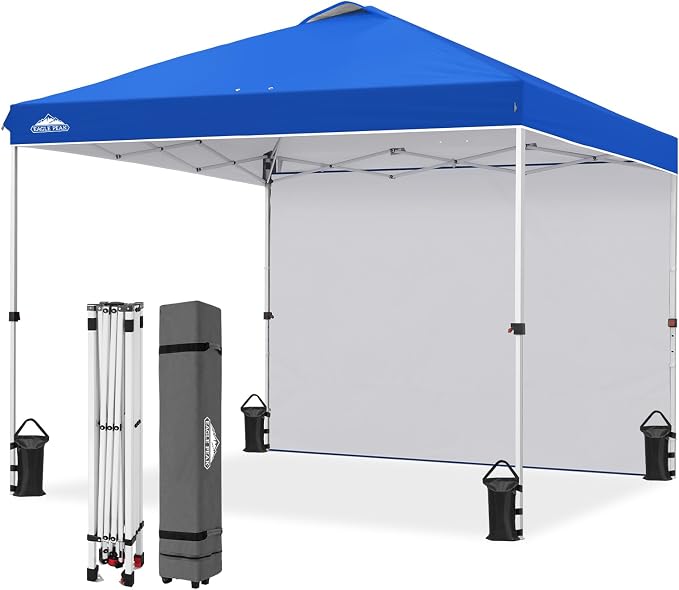 EAGLE PEAK Commercial Canopy 10x10 Pop Up Canopy Tent with 1 Sidewall, Easy Setup Heavy Duty Instant Event Shelter for Vendors & Markets, Outdoor Sun Shade, Blue