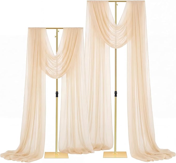 Novabright 2pcs Adjustable Backdrop Stand, 3.2FT to 8FT Heavy Duty Metal Background Frame with Stable Base, Gold Stand for Wedding, Birthday, Photo Booth, Events Decorations