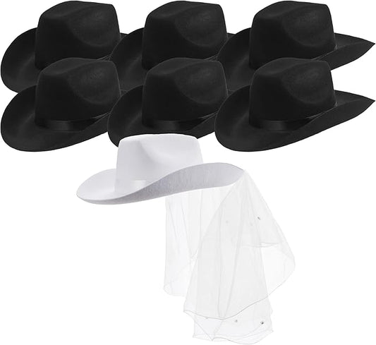 Pop Fizz Designs Bachelorette Cowgirl Hats Includes Bride White Cowboy Hat and Cowgirl Hats