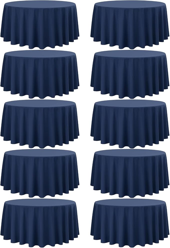 Fani 10 Pack 120 Inch Round Navy Blue Polyester Tablecloths, Wrinkle & Stain Resistant, Perfect for 8ft Round Table, Classic Style