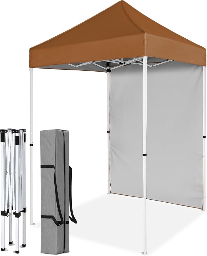 COOS BAY 5x5 Pop Up Canopy Tent with Side Wall, Easy Setup Portable Sun Shelter with Carry Bag, Outdoor Shade for Beach, Camping, Sports & Backyard, Khaki