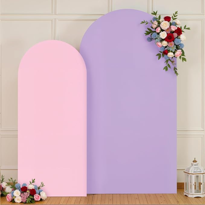 Pink Purple Arch Covers 7.2 and 6ft Backdrop Arch Cover Set of 2 Stretchy Back Drop Cover Spandex Baby Shower Arch Backdrop Wedding Birthday Bridal Shower Mermaid Party Decor Balloon Arch Stand Cover