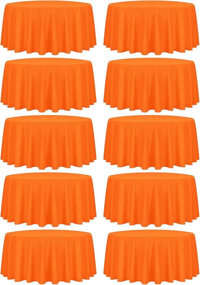 fani 10 Pack 90 Inch Round Tablecloth, Orange Polyester Fabric Table Cloth for Round Table, Stain and Wrinkle Resistant Washable Tables Cover for Wedding Party Dining Tables Buffet and Camping