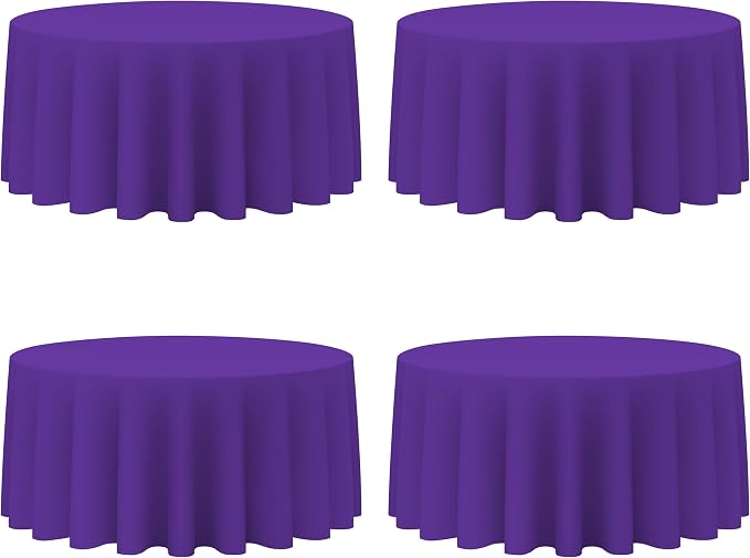 BRILLMAX 4 Pack Purple Round Tablecloths 132 Inch for 72” Tables - 150 GSM Polyester Fabric, Floor Length Drop, Water, Stain & Wrinkle Resistant Cloth Cover for Wedding Reception Banquet Dining