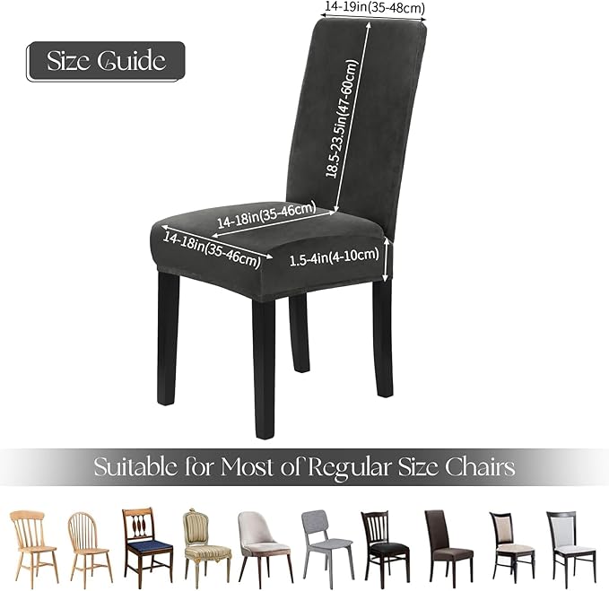 MOSAYT Velvet Stretch Chair Covers for Dining Room Set of 2 - Soft Slipcovers with Thick Removable Fabric for Parsons Chairs, Washable Seat Protectors for Kitchen, Banquet & Home Decor, Dark Grey