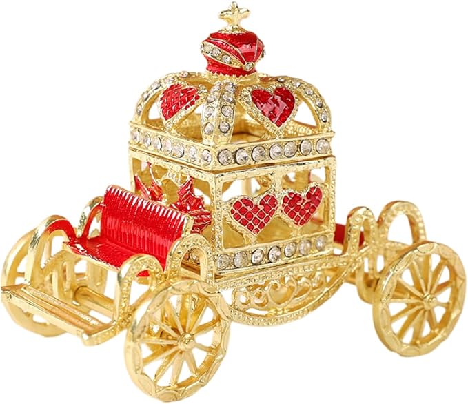 Retro Hollow out Carriage Trinket Box Small Jewelry Boxes Hand-Painted Christmas Gift for Women(Red)