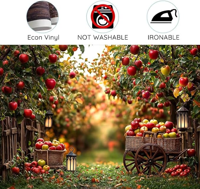 8 x 6 ft Apple Backdrop Autumn Harvest Apple Orchard Party Decorations Background Thanksgiving Farm Holiday Event Party Apple Trees Baby Shower Kids Birthday Party Photo Booth Studio Props
