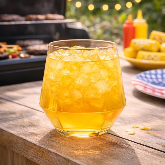 Oojami 40 Pack Diamond Disposable Plastic Wine Glasses 12oz for Parties | Stemless Wine Cups, Champagne Cocktail Whiskey - Shatterproof Unbreakable Reusable Recyclable BPA-Free, Weddings Birthday