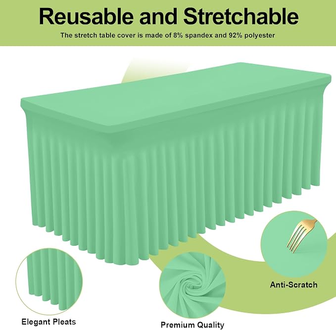 Smiry Spandex Tablecloth, Elastic Fitted Stretch Tablecloth for 8FT Rectangle Tables, Waterproof Washable Table Cover Skirt for Outdoor, Wedding, Banquet & Parties (Bright Green, 96Lx30Wx30H Inch)