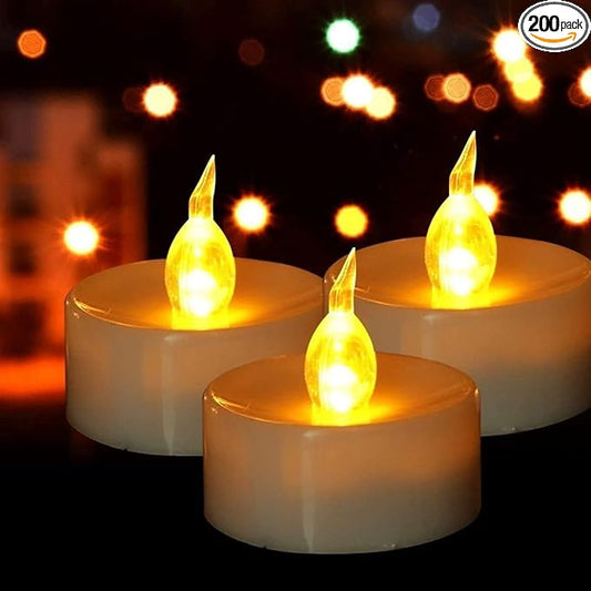 Flameless LED Tea Lights, Flickering Battery Powered Tealights Candles, 200 Pack Bright Electric Fake Candle,Last 200 Hours,for Weddings Homes Table Decoration (Warm Yellow)