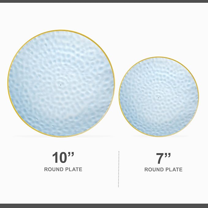 PLASTICPRO 128 Piece Combo Plates Set includes 64-7'' inch Plates & 64-10'' inch Blue Hammered Plastic Party Plate Premium heavyweight Elegant, Disposable, Tableware, Dishes,