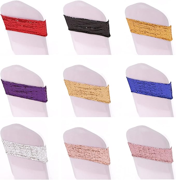 Pack of 25 Stretch Sequin Chair Sashes Chair Bands One-Sided Sequins Decor for Hotel Wedding Reception Events Party Chair Cover Decoration (Brown)