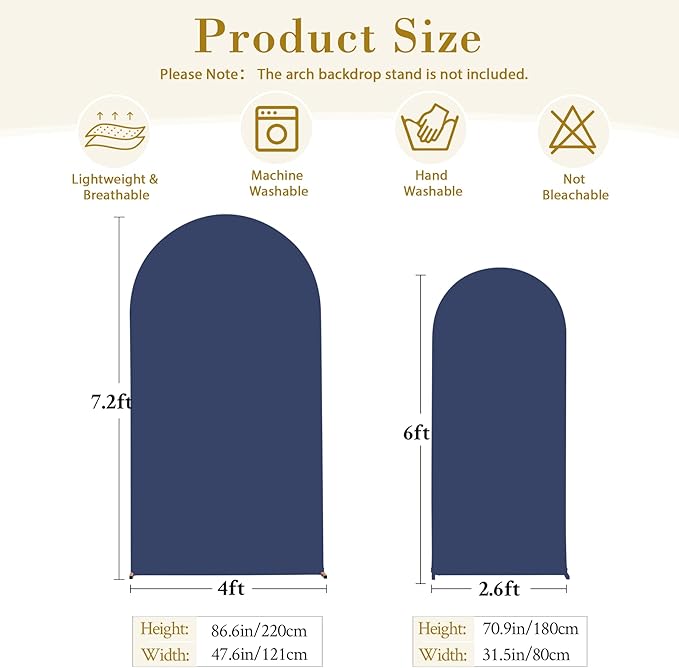 Navy Blue Arch Cover 2 Set-7.2FT, 6FT Arch Backdrop Cover Spandex Fitted Wedding Arch Stand Covers for Bridal Shower Wedding Baby Shower Birthday Party Banquet Photo Background Decorations